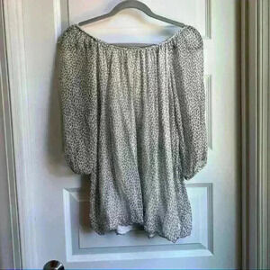 Elena Baldi Sheer Sleeve Leopard Blouse with Elastic Hem Size M Medium